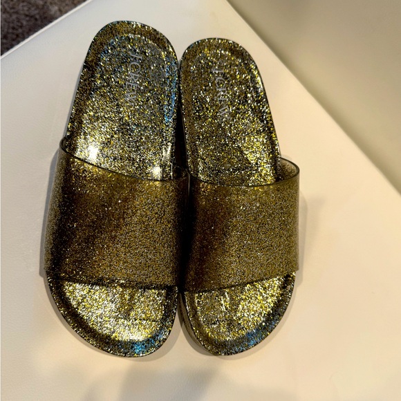 Jcrew mixed metal sparkle pool slides size 7.5 - Picture 1 of 2